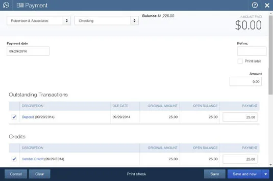 Eladói hitel rögzítése a QuickBooks Online-ban