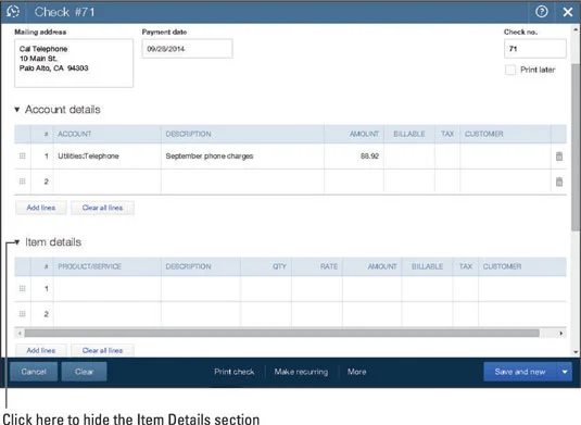 Hogyan rendeljünk csekket számlákhoz vagy tételekhez a QuickBooks Online-ban