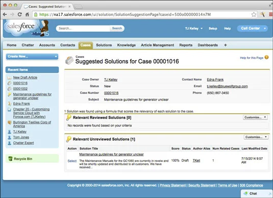 Esetek megoldása javasolt megoldásokkal a Salesforce.com webhelyen