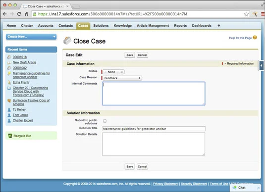 Esetek megoldása javasolt megoldásokkal a Salesforce.com webhelyen