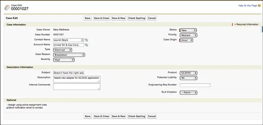 Kezelje eseteit a Salesforce.com webhelyen az eset részleteinek rögzítésével