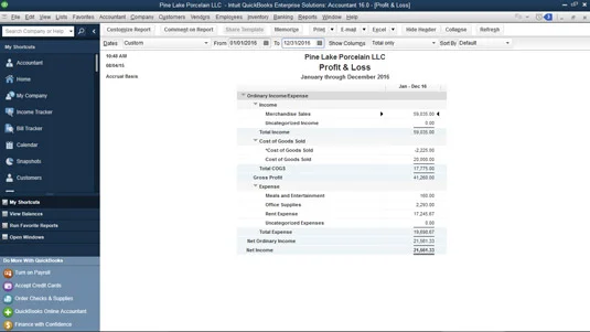 Jelentés létrehozása és nyomtatása a QuickBooks 2016-ban