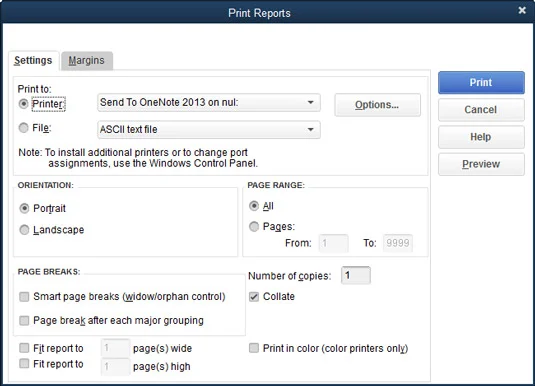 Jelentés létrehozása és nyomtatása a QuickBooks 2016-ban