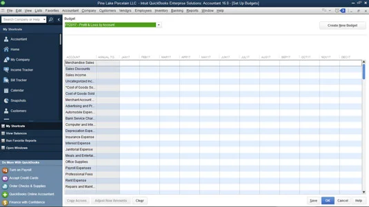 Kako nastaviti proračun v QuickBooks 2016