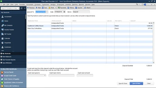 Banki befizetések a QuickBooks 2016-ban
