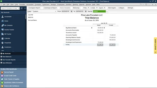 A függő fiókok álcázása a QuickBooks 2016 számlatérképének véglegesítéséhez