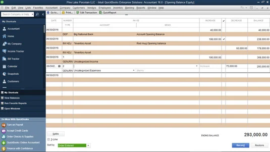 A függő fiókok álcázása a QuickBooks 2016 számlatérképének véglegesítéséhez