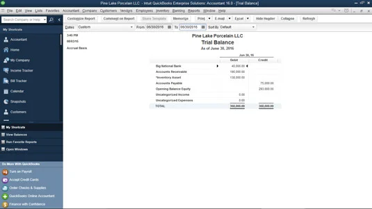 A függő fiókok álcázása a QuickBooks 2016 számlatérképének véglegesítéséhez