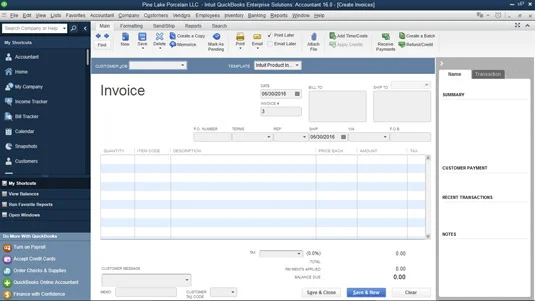 Hogyan készítsünk számlát a QuickBooks 2016-ban