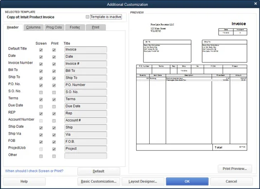A számlák és jóváírási jegyzetek testreszabása a QuickBooks 2016-ban