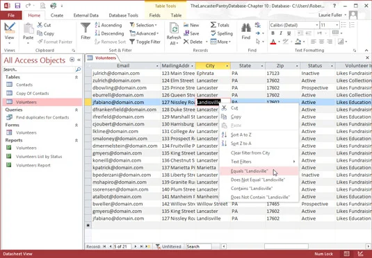 Kako filtrirati podatke u programu Access 2016