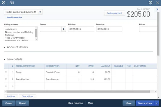 Számlák beírása a QuickBooks Online-ban