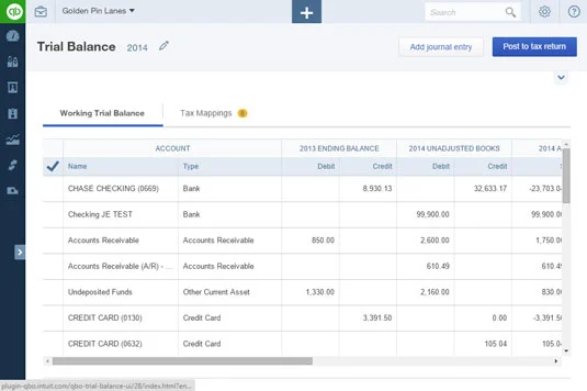 A QuickBooks online könyvelői próbaegyenleg oldala