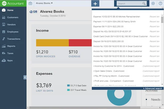 Tranzakciók keresése a QuickBooks Online ügyfélcégben