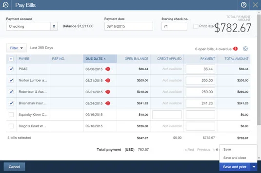 Számlák fizetése a QuickBooks Online-ban