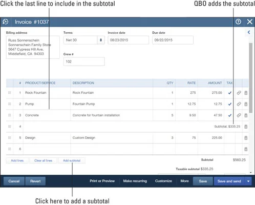 Как да персонализирате QuickBooks онлайн формуляри за обработка на междинни суми