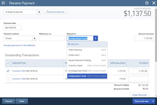 Ügyfélfizetés rögzítése a QuickBooks Online-ban