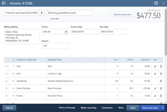 Számla készítése a QuickBooks Online-ban