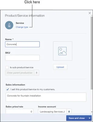 Az elemtípusok megváltoztatása a QuickBooks Online-ban