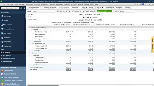 A QuickBooks jelentésablak dobozainak használata