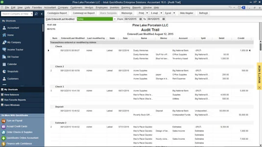 Az ellenőrzési nyomvonalak használata a QuickBooks 2016-ban