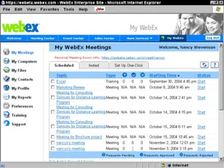 Menük a My WebEx oldalon