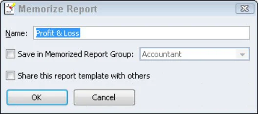 QuickBooks 2012 jelentésablak gombjai