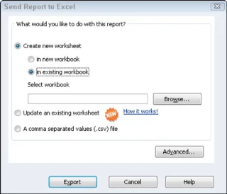 QuickBooks 2012 jelentésablak gombjai