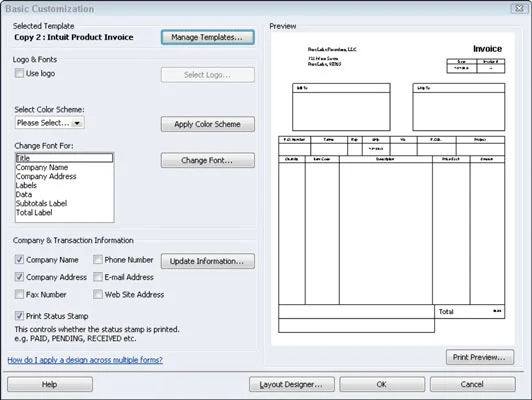 Válasszon egy QuickBooks 2012 számlasablont a testreszabáshoz