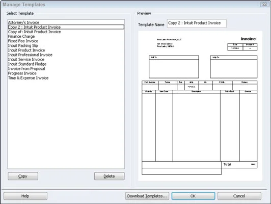 Válasszon egy QuickBooks 2012 számlasablont a testreszabáshoz