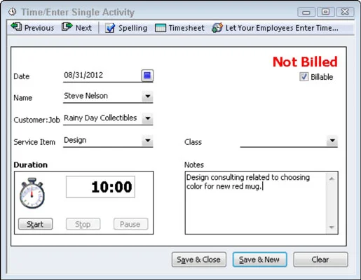 Time Single Activity for Time for Time in QuickBooks 2012