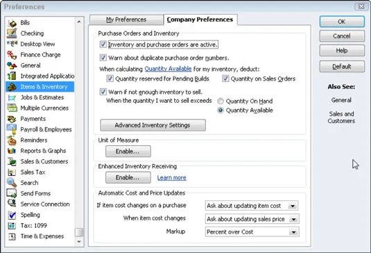A készlet ellenőrzése a QuickBooks 2012-ben