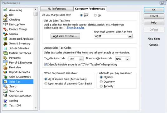 Посочете как се облагат продажбите в QuickBooks 2012