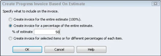 Progress Billing és QuickBooks 2012