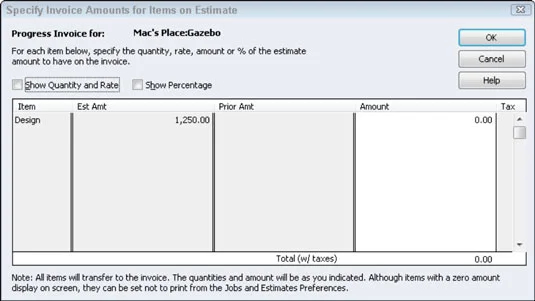 Progress Billing és QuickBooks 2012