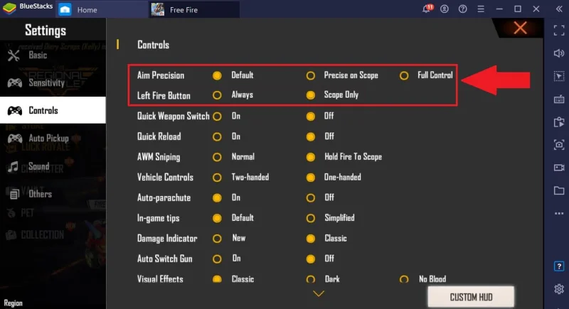 Izboljšana občutljivost miške za Free Fire na BlueStacks