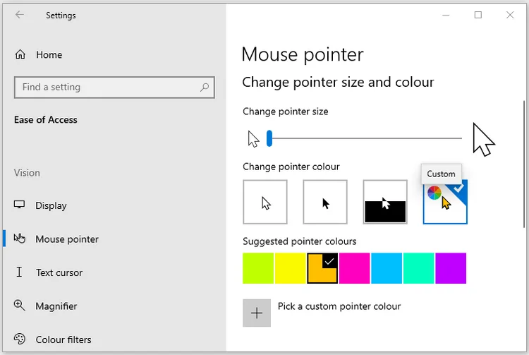 Kako spremeniti barvo in velikost kazalca miške v sistemu Windows 10