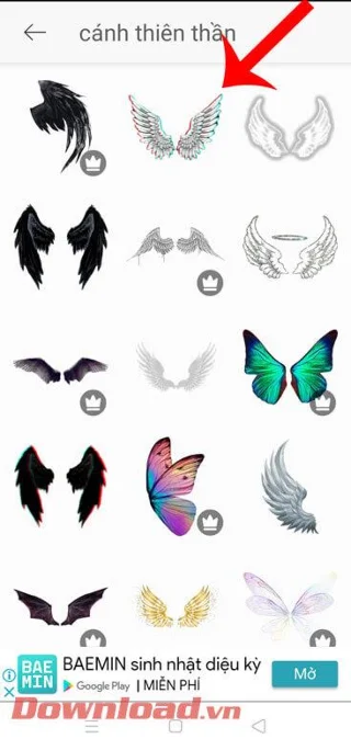 Norādījumi par eņģeļa spārnu pievienošanu fotoattēliem, izmantojot PicsArt