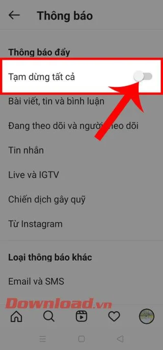 Navodila za izklop obvestil na Instagramu