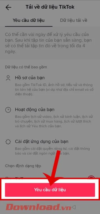 Инструкции за изтегляне на данни за акаунт в TikTok