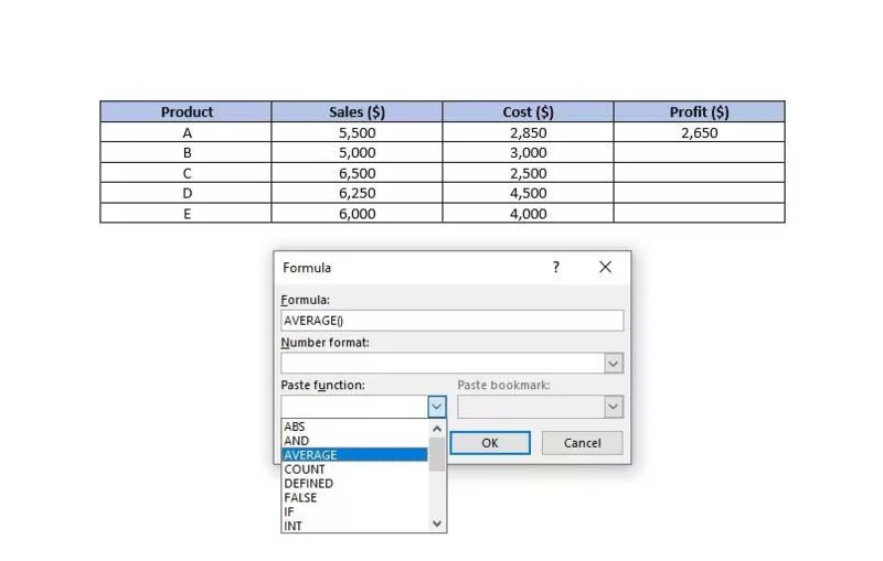 Az Excel képletek használata a Wordben