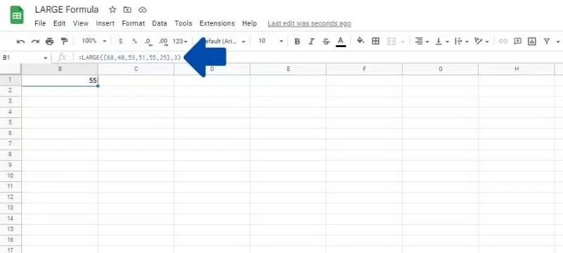 Kako uporabljati funkcijo LARGE v Google Preglednicah