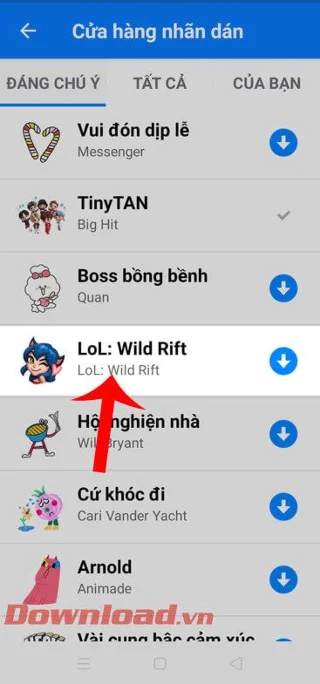 Как да изтеглите стикери League of Legends: Wild Rift в Messenger