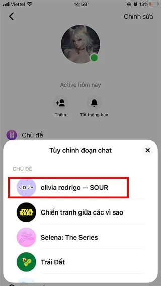 Navodila za spreminjanje teme Olivie Rodrigo v programu Messenger