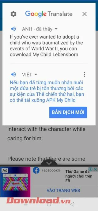 Инструкции за включване на балончето Google Translate на Android