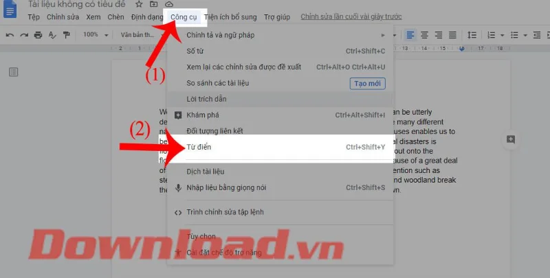 Navodila za uporabo slovarja v Google Dokumentih