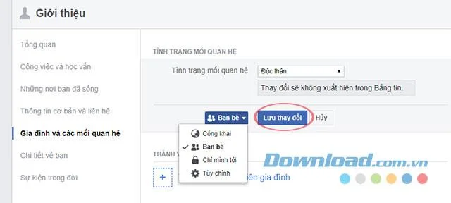 Инструкции за промяна на отношенията във Facebook