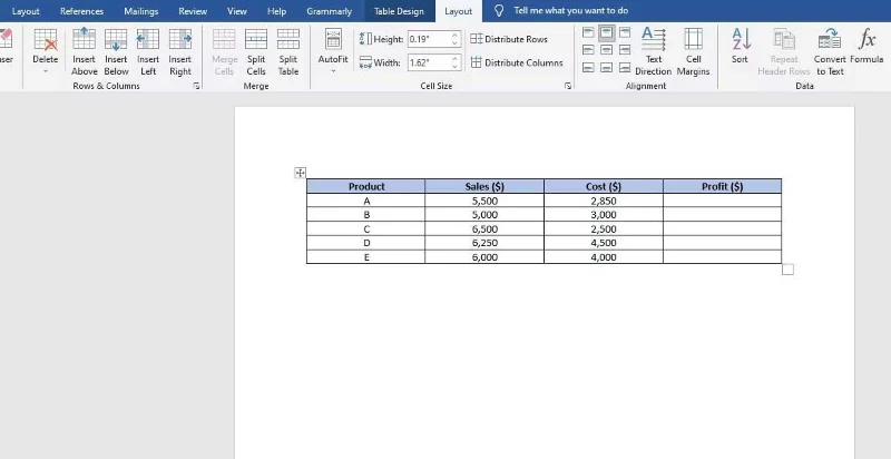 Az Excel képletek használata a Wordben