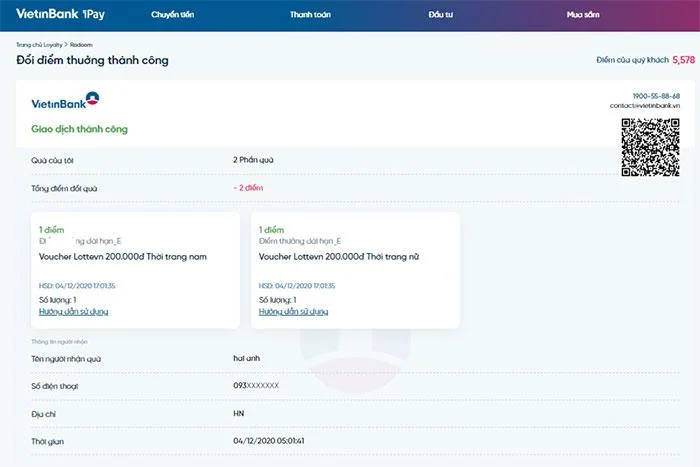Инструкции за обмен на натрупани точки от Vietinbank