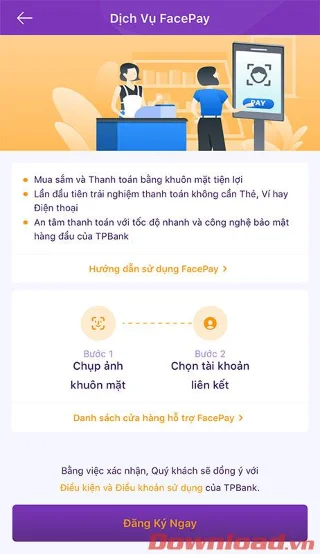Norādījumi Facepay reģistrēšanai TPBank aplikācijā